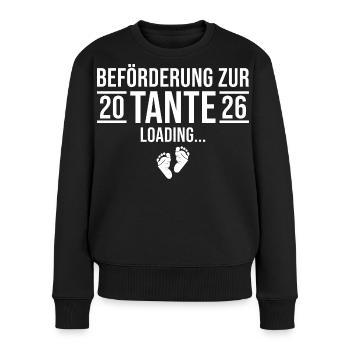Tante 2026 loading - Werdende Patentante - Frauen Premium Bio Pullover - Schwarz - Vorne - Julia (174cm)