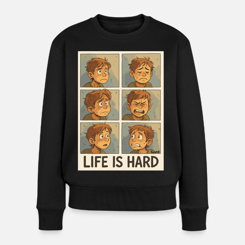 Ausdrucksstarke Illustration von Kindheitsgefühlen - Frauen Premium Bio Pullover - Schwarz