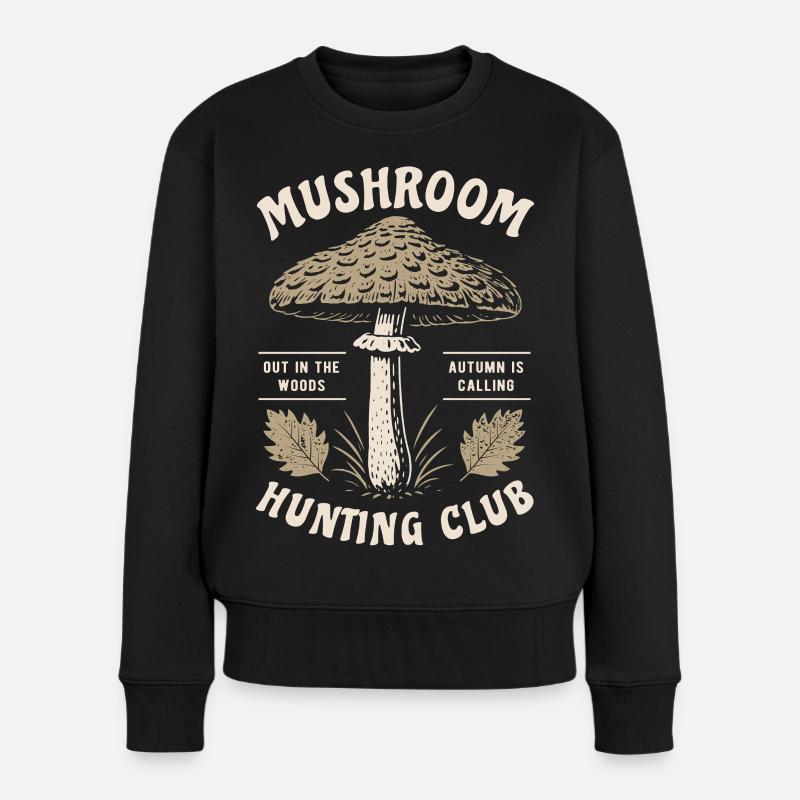 Club de chasse aux champignons, Parasol, cueilleurs de champignons, champignons - Pull Premium bio Femme - noir