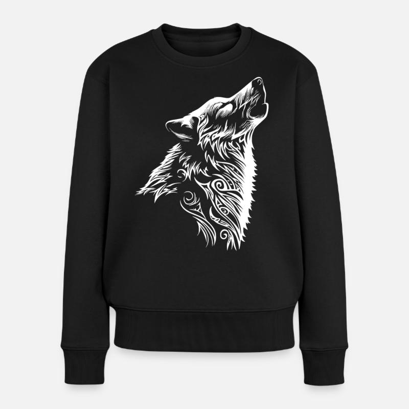 Wolf Tribal Wolfskopf Tattoo - Frauen Premium Bio Pullover - Schwarz
