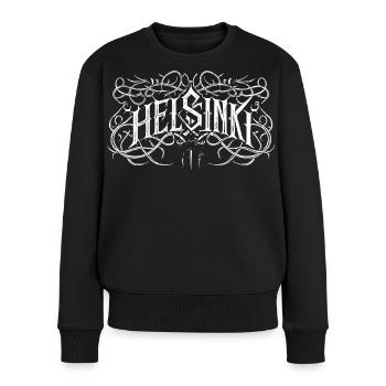 Typographie Helsinki Heavy Metal Headbanger - Pull Premium bio Femme - noir - Devant - Julia (174cm)