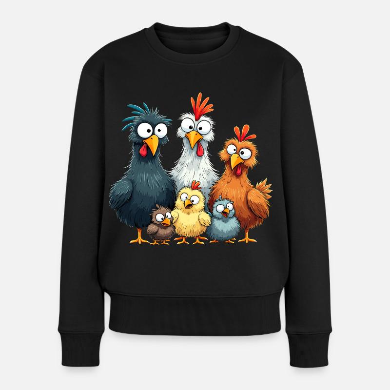 Bunte Hühnergruppe Comedy Design - Frauen Premium Bio Pullover - Schwarz