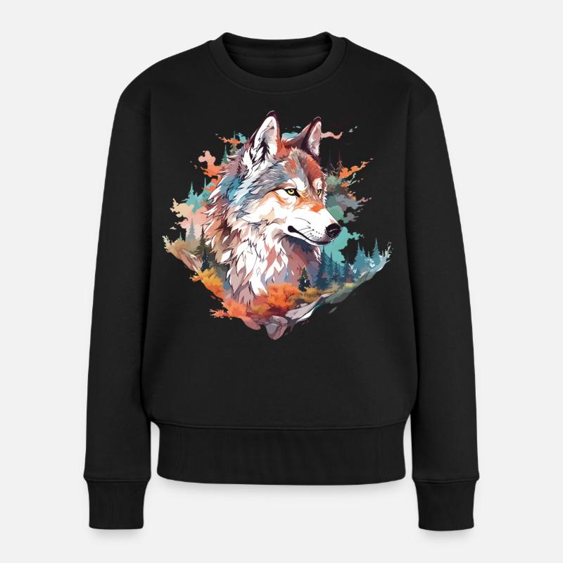 Loup Tête de loup Forêt Nature Montagnes Désert Coloré - Pull Premium bio Femme - noir