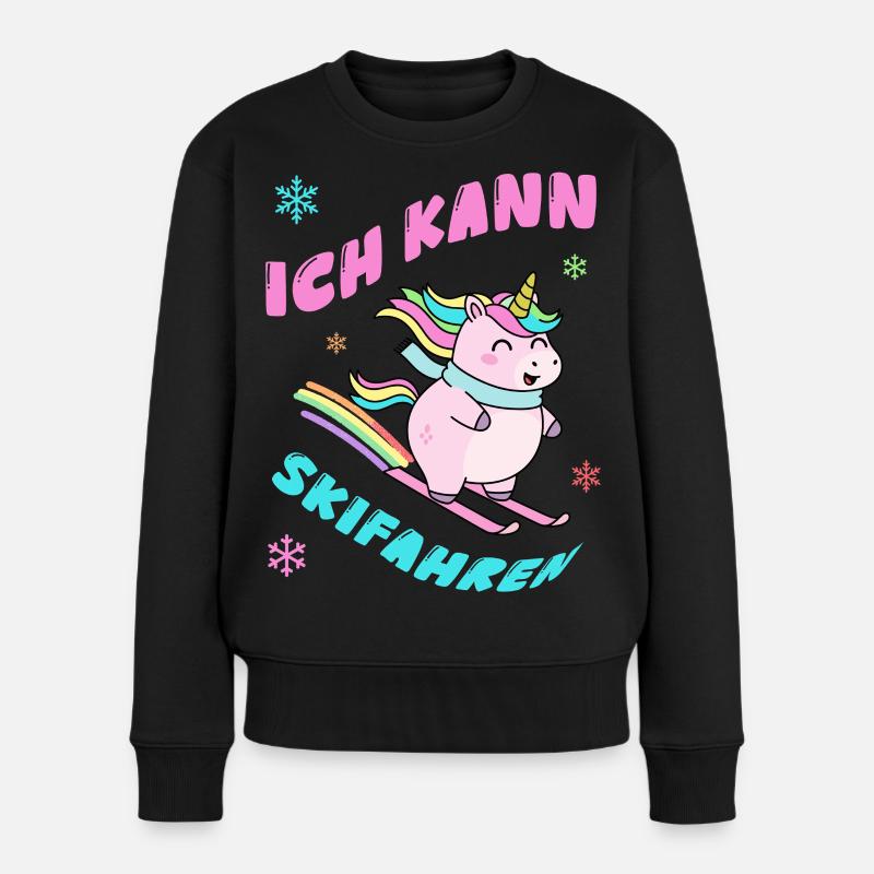 Einhorn Skifahren - Winterdesign - Frauen Premium Bio Pullover - Schwarz