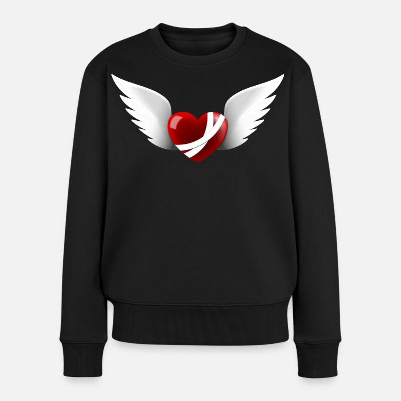 verwundetes Herz mit Flügeln - Frauen Premium Bio Pullover - Schwarz