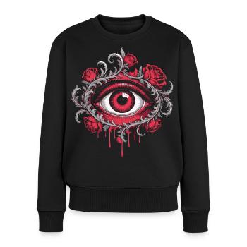 Auge mit Dornenrosen - Rosen Gothic Emblem - Frauen Premium Bio Pullover - Schwarz - Vorne - Julia (174cm)