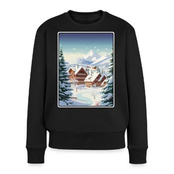 Megève France Chalet Enneigé Alpin Village Affiche - Pull Premium bio Femme - noir - Devant - Julia (174cm)
