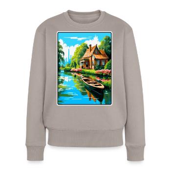 Giethoorn Riverside Cottage en été fleuri - Pull Premium bio Femme - taupe - Devant - Julia (174cm)