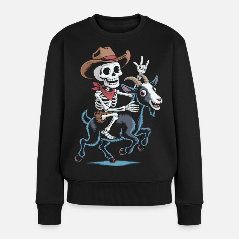 Squelette cow-boy sur chèvre - Pull Premium bio Femme - noir