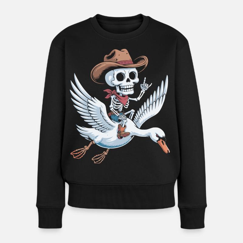 Squelette cow-boy sur cygne - Pull Premium bio Femme - noir