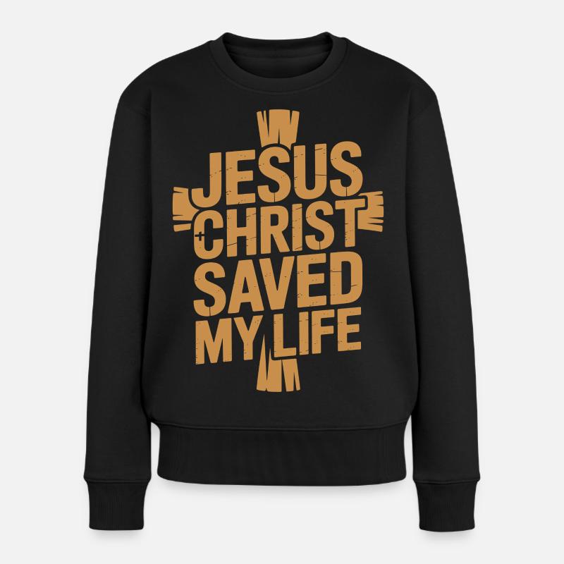  Jesus Christus hat mein Leben gerettet - Frauen Premium Bio Pullover - Schwarz