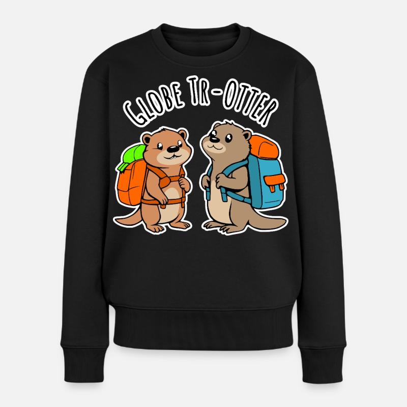Zwei niedliche Backpacker Otter auf Weltreise - Frauen Premium Bio Pullover - Schwarz