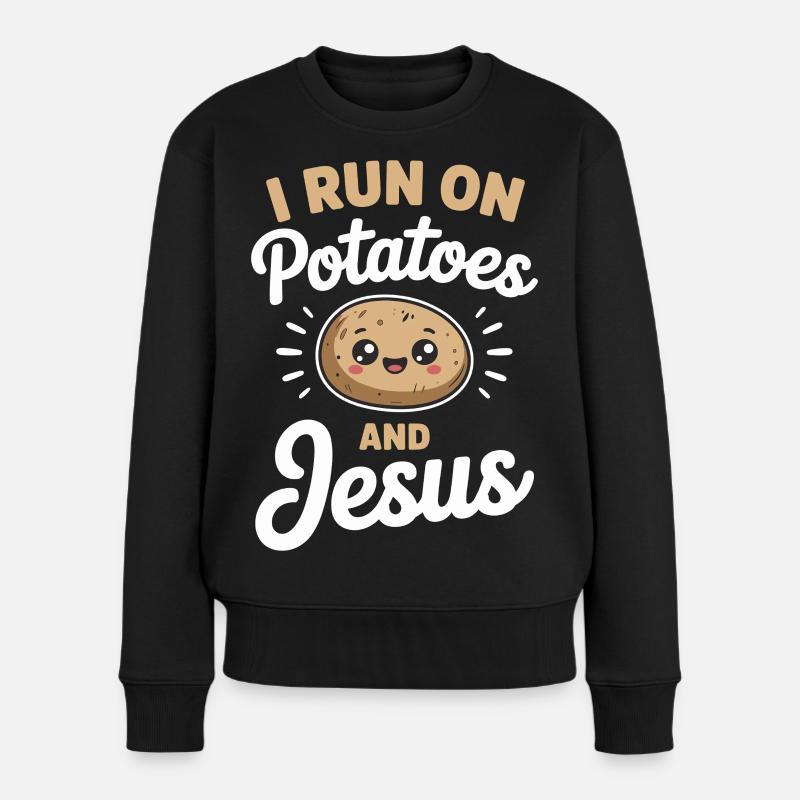 Je cours sur les pommes de terre et Jésus - Pull Premium bio Femme - noir