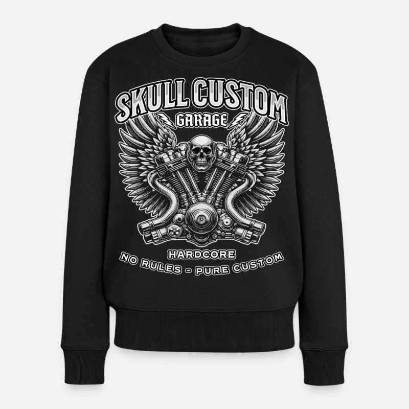 Skull Custom Garage – Biker & Schrauber Design - Frauen Premium Bio Pullover - Schwarz