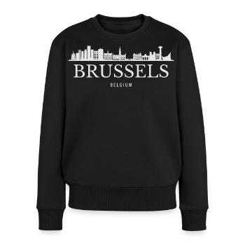Brüsseler Skyline, Brüssel, Belgien - Frauen Premium Bio Pullover - Schwarz - Vorne - Julia (174cm)