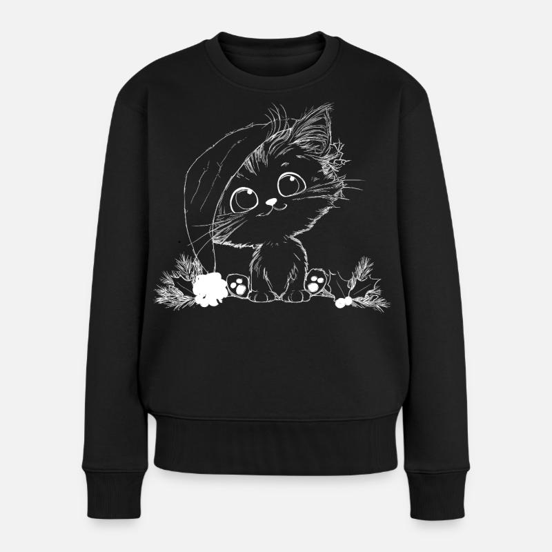 Kätzchen unter Blattkranz Weihnachtskatze Santa  - Frauen Premium Bio Pullover - Schwarz