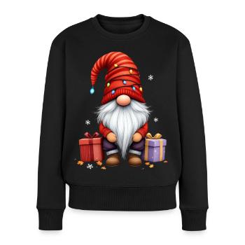 Weihnachtswichtel Mit Lichterkette Und Geschenken - Frauen Premium Bio Pullover - Schwarz - Vorne - Julia (174cm)