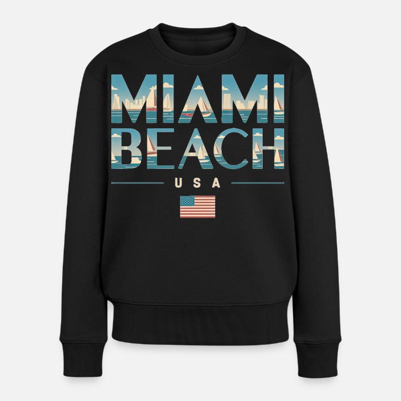 Miami Beach Palmen Stadt Reisedesign - Frauen Premium Bio Pullover - Schwarz