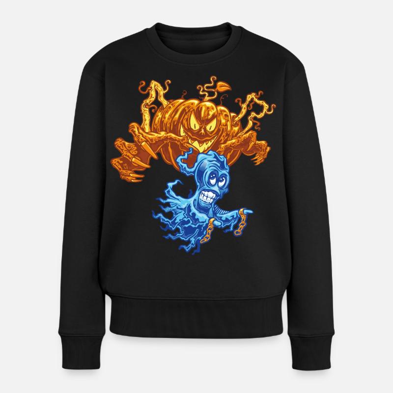 🎃Spukhafter Kürbis-Geisterjäger 👻 - Frauen Premium Bio Pullover - Schwarz