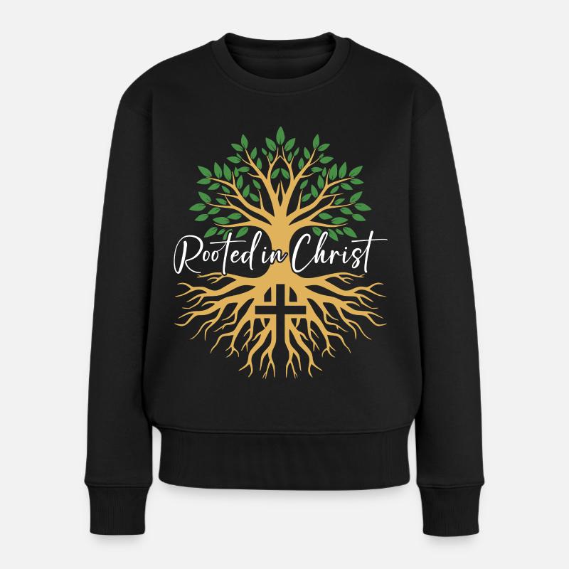 Rooted in Christ – Baum & Kreuz Glaube - Frauen Premium Bio Pullover - Schwarz