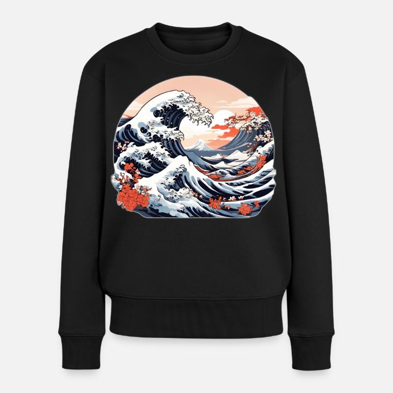 Große Welle von Kanagawa - Frauen Premium Bio Pullover - Schwarz