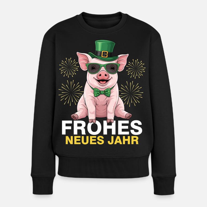 Frohes Neues Jahr Glücksschwein - Frauen Premium Bio Pullover - Schwarz