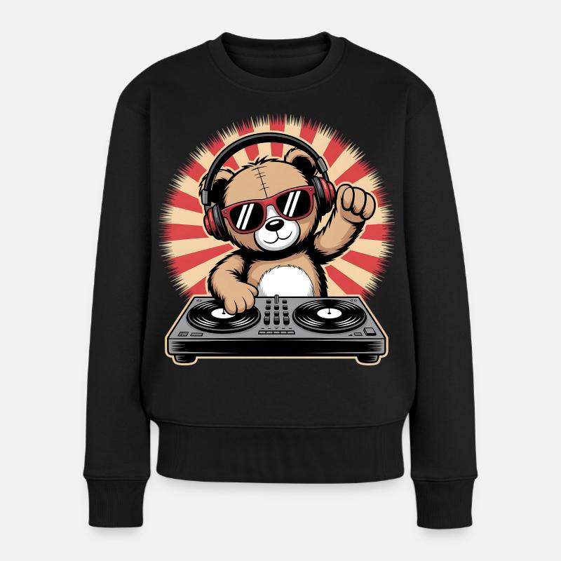 DJ Bär mit Kopfhörern - Frauen Premium Bio Pullover - Schwarz