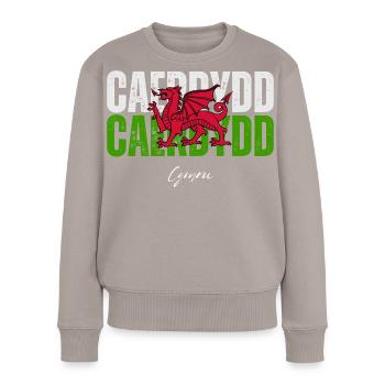 Cardiff, Wales, walisischer Stolz - Frauen Premium Bio Pullover - Taupe - Vorne - Julia (174cm)