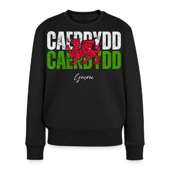 Cardiff, Wales, walisischer Stolz - Frauen Premium Bio Pullover - Schwarz - Vorne - Julia (174cm)