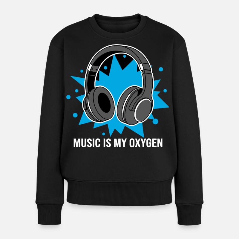 Musik ist mein Sauerstoff – Kopfhörer-Vibes - Frauen Premium Bio Pullover - Schwarz