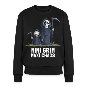 Kleiner Grim – Der Sensenmann des Chaos - Frauen Premium Bio Pullover - Schwarz - Vorne - Julia (174cm)