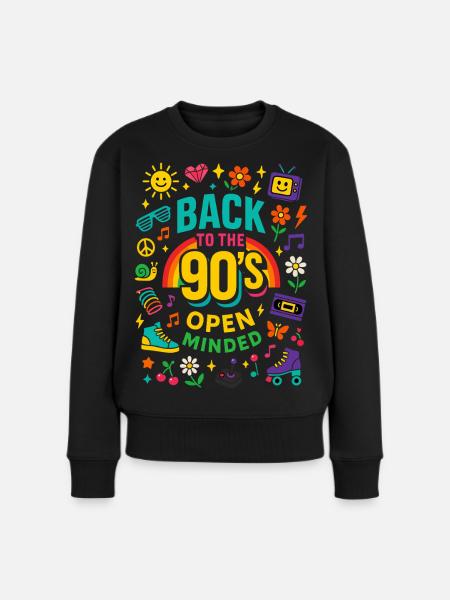 Back To The 90's Open Minded Nostalgie Vibes - Pull Premium bio Femme - noir