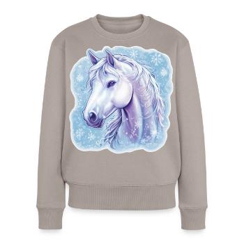 Flocons de neige de cheval - Pull Premium bio Femme - taupe - Devant - Julia (174cm)