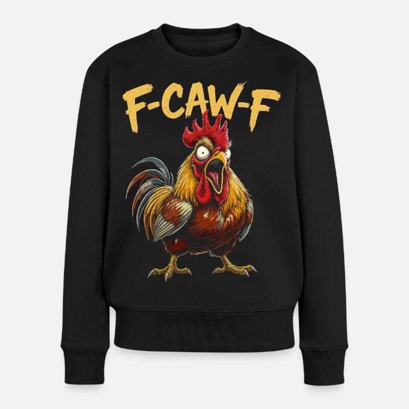 F-CAW-F Hahn Cartoon Grafik - Frauen Premium Bio Pullover - Schwarz