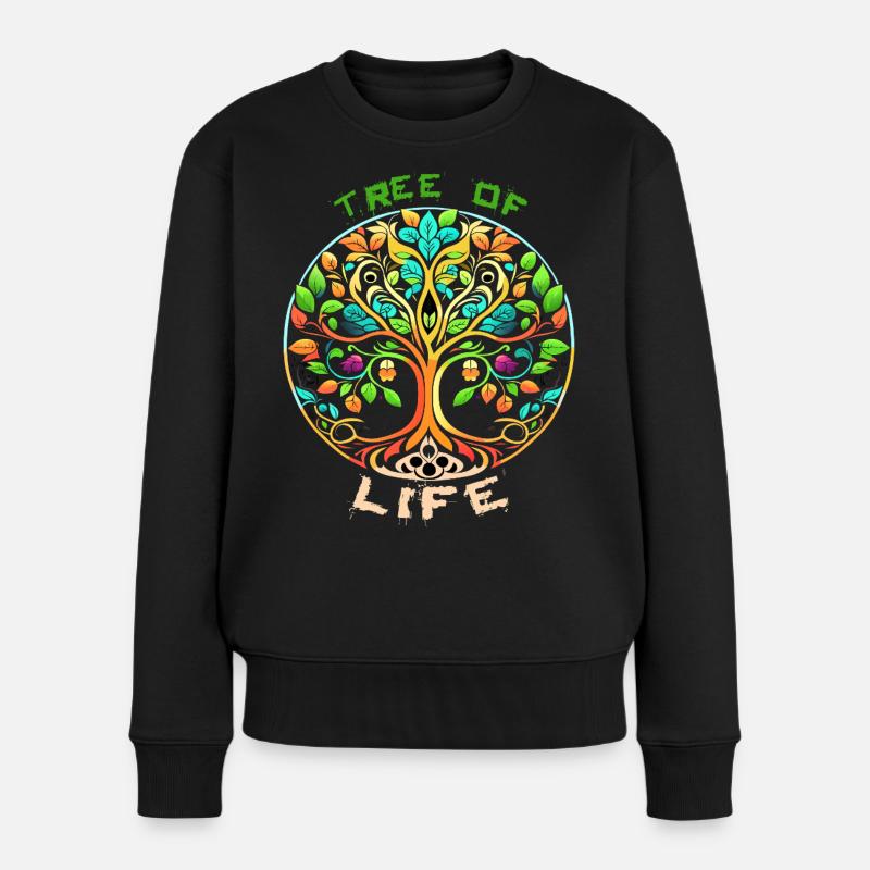 Regenbogen Baum des Lebens Kreis - Frauen Premium Bio Pullover - Schwarz