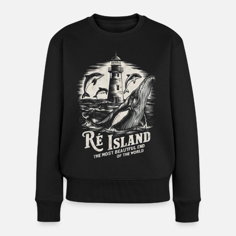 Ile de Ré Whale Lighthouse Cycling Salt Charente - Frauen Premium Bio Pullover - Schwarz