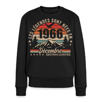 Retro December 1966 - 59th Anniversary Gift - Women's Premium Organic Jumper - black - Front - Julia (174cm)