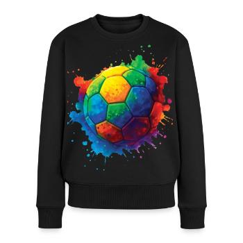 Color Splash Multicolor Fußball - Frauen Premium Bio Pullover - Schwarz - Vorne - Julia (174cm)