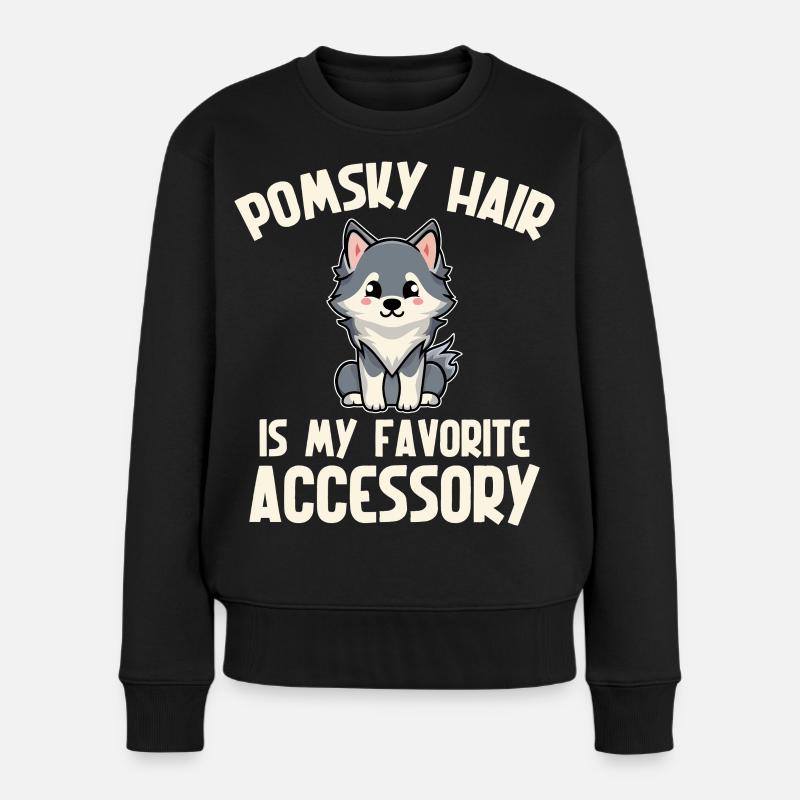 Pomsky Stofftier-Hundezubehör Hundegeschirr - Frauen Premium Bio Pullover - Schwarz