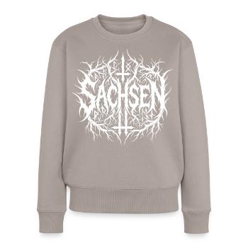 Sachsen Black Metal Logo - Frauen Premium Bio Pullover - Taupe - Vorne - Julia (174cm)