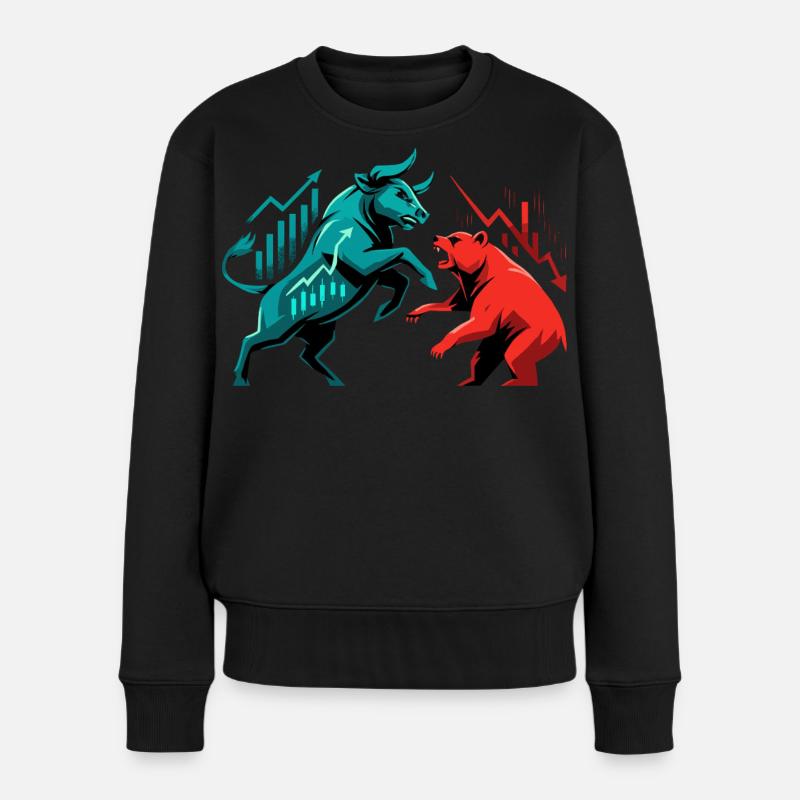 Bullen gegen Bären Börsenkampf Aktien Geschenk - Frauen Premium Bio Pullover - Schwarz