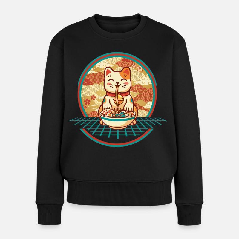 Maneki Neko Ramen Glücksbringer Katze - Frauen Premium Bio Pullover - Schwarz