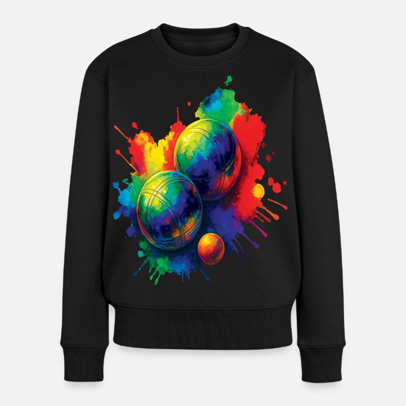 Pétanque Splash Art – Buntes Ballspiel - Frauen Premium Bio Pullover - Schwarz