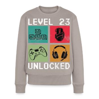 Level 23 Freigeschaltet Pixel-Gaming - Frauen Premium Bio Pullover - Taupe - Vorne - Julia (174cm)