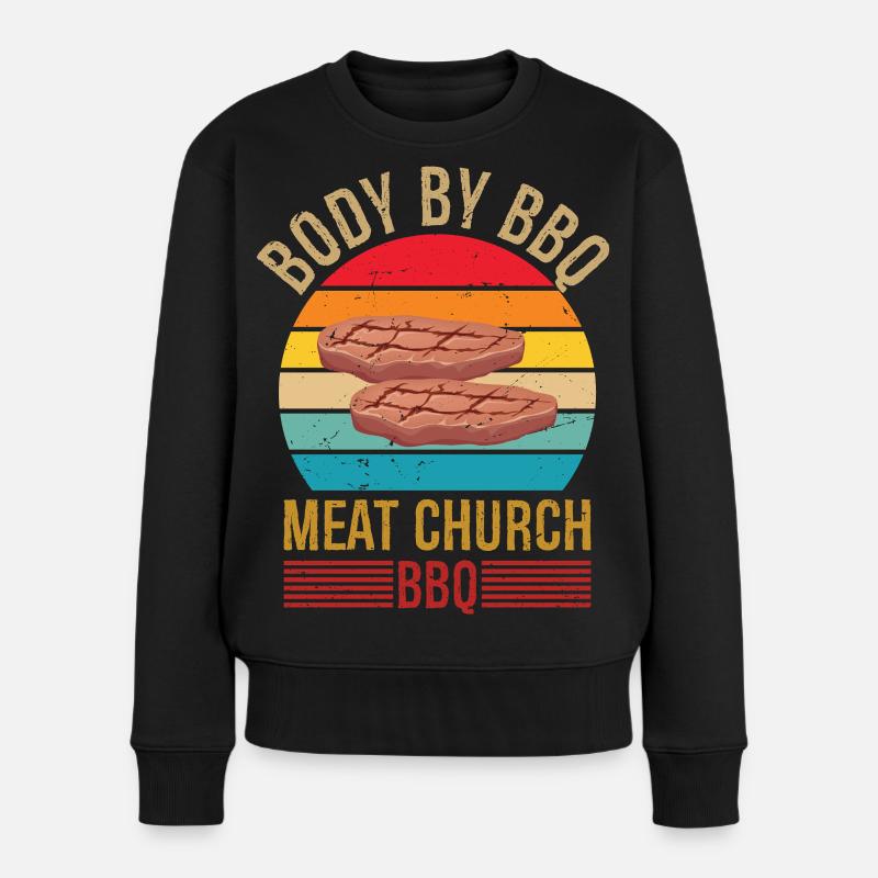 Body By BBQ Vintage Meat Church Grilling BBQ - Frauen Premium Bio Pullover - Schwarz