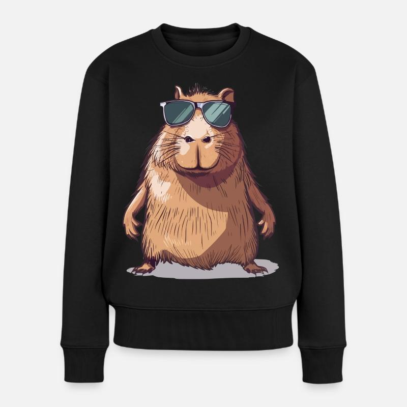 Comic de capybara décontracté avec lunettes de soleil - Pull Premium bio Femme - noir