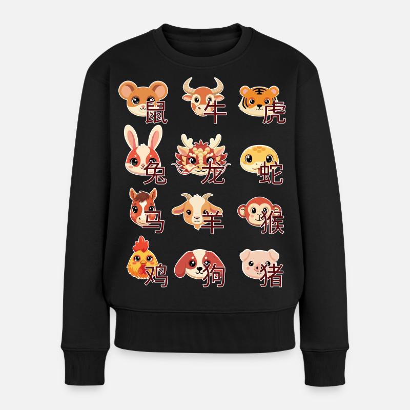 Signes du zodiaque chinois du Nouvel An chinois mignons - Pull Premium bio Femme - noir