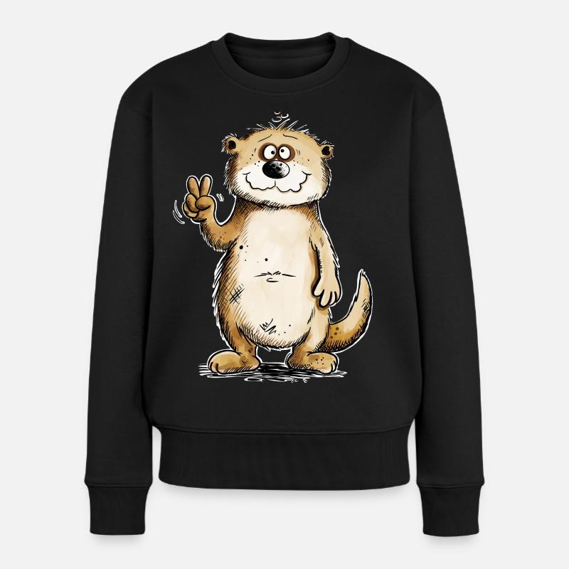 Otter Peacezeichen Design - Frauen Premium Bio Pullover - Schwarz