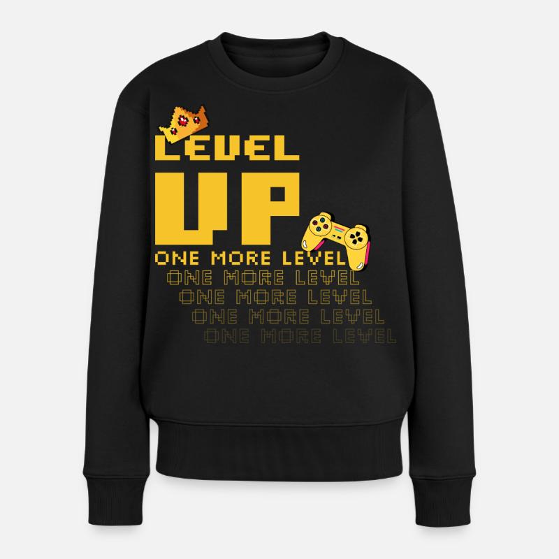 Lustiges Level Up One More Level Gamer Pixel Gaming - Frauen Premium Bio Pullover - Schwarz