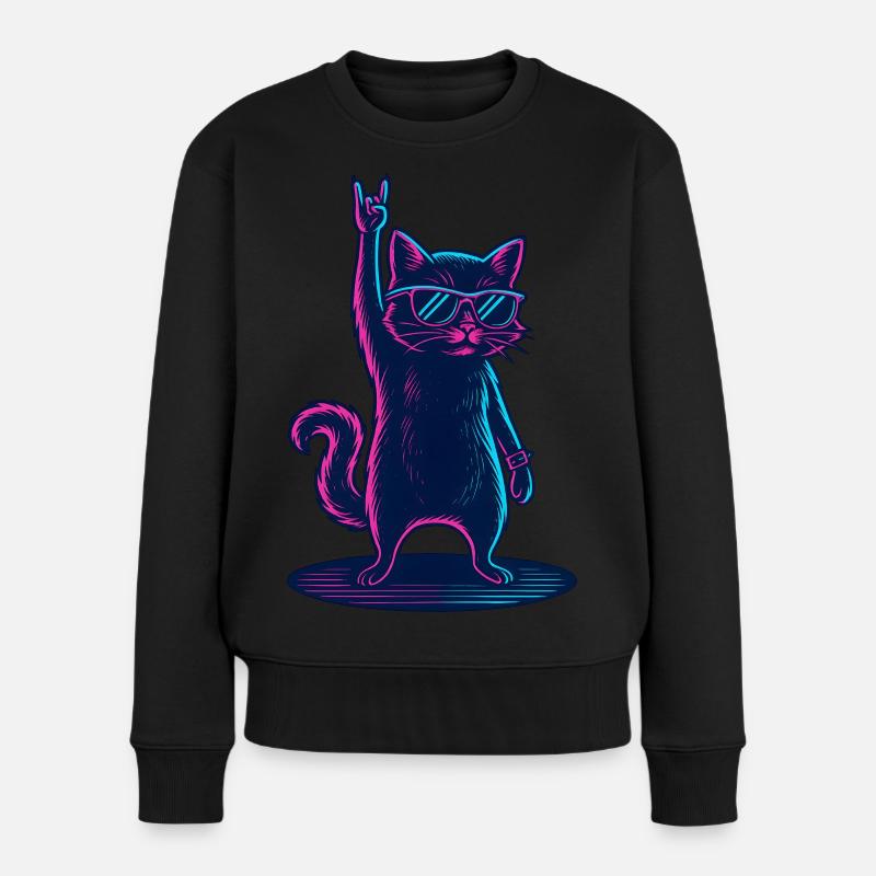 Rockender Kater Mit Sonnenbrille Party - Frauen Premium Bio Pullover - Schwarz